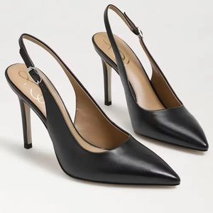 Sam Edelman Black Leather Hazel Slingback Heels. Size 9M.